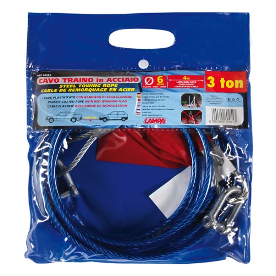 Lampa - Ατσαλένιο Συρματόσχοινο Ρυμούλκησης Μήκος 3.5m Διάμετρος 6mm - Αντοχή 3.000kg - 1 τεμ (L6058.1)