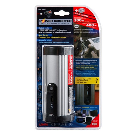 POWER INVERTER 200 ΜΕΤΑΤΡΟΠΕΑΣ 12V > 220V MAX POWER 200W - PEAK POWER 400W