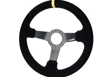 ΤΙΜΟΝΙ ΤΡΙΑΚΤΙΝΟ 320 mm/ΠΑΧΟΣ 104 mm/BΑΘΟΣ 47 mm ΜΑΥΡΟ ΣΟΥΕΤ ΜΕ ΚΙΤΡΙΝΗ ΡΙΓΑ SIMONI RACING - 1 TEM.