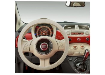 FIAT 500 ΚΑΛΥΜΜΑ ΤΙΜΟΝΙΟΥ ΜΠΕΖ ΜΑΡΚΕ ΟΙΚΟΛΟΓΙΚΟ ΔΕΡΜΑ & ΒΑΜΒΑΚΕΡΟ ΜΕ LOGO SIMONI RACING 37-39cm SIMONI RACING  - 1 τεμ.