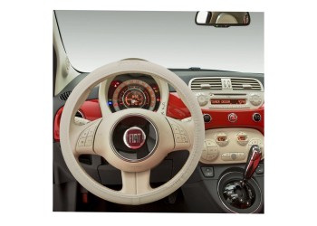 FIAT 500 ΚΑΛΥΜΜΑ ΤΙΜΟΝΙΟΥ ΜΠΕΖ ΜΑΡΚΕ ΟΙΚΟΛΟΓΙΚΟ ΔΕΡΜΑ & ΒΑΜΒΑΚΕΡΟ ΜΕ LOGO SIMONI RACING 37-39cm SIMONI RACING  - 1 τεμ.
