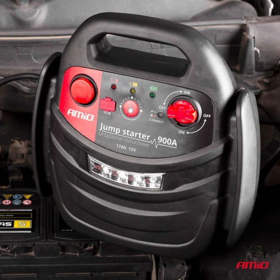 Amio - ΕΚΚΙΝΗΤΗΣ ΜΠΑΤΑΡΙΑΣ STARTER 4 ΣΕ 1 17Ah 12V DC 300A (700A max) 250PSI ΜΕ ΚΟΜΠΡΕΣΕΡ ΑΕΡΑ / ΜΑΝΟΜΕΤΡΟ / 3 LED / 2 ΠΡΙΖΕΣ 12V / 1 ΘΥΡΑ USB 5V 2,1A SENA ΓΙΑ ΒΕΝΖΙΝΗ ΚΑΙ DIESEL - 1 ΤΕΜ. (02523/AM)