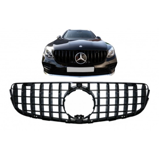 Μπροστινή μάσκα κατάλληλη για Mercedes GLC X253 C253 (2015-2018) GT R Panamericana Design All Black χωρίς κάμερα