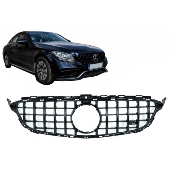 Μπροστινή μάσκα κατάλληλη για Mercedes C-Class W205 S205 C205 A205 (2014-2018) GT-R Panamericana Design Μαύρο χωρίς κάμερα