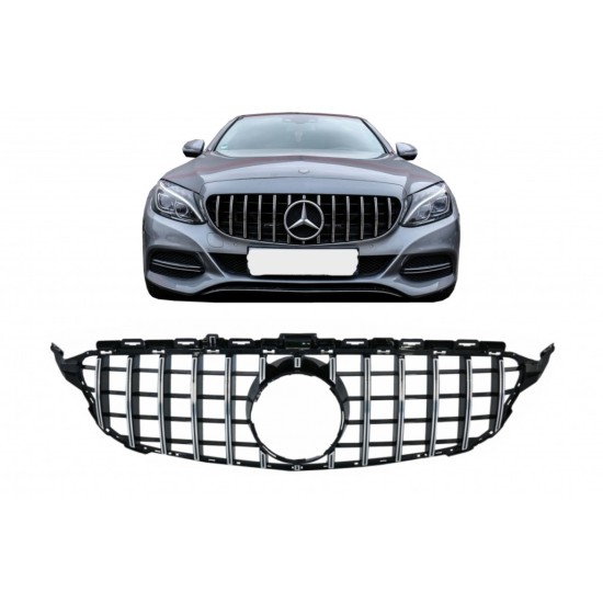 Μπροστινή μάσκα κατάλληλη για Mercedes C-Class W205 S205 C205 A205 (2014-2018) GT-R Panamericana Design Crom Χωρίς Κάμερα