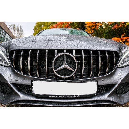 Μπροστινή μάσκα κατάλληλη για Mercedes C-Class W205 S205 C205 A205 (2014-2018) GT-R Panamericana Design Crom Χωρίς Κάμερα