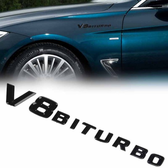 Αυτοκόλλητο μεταλλικό μαύρο V8 BITURBO